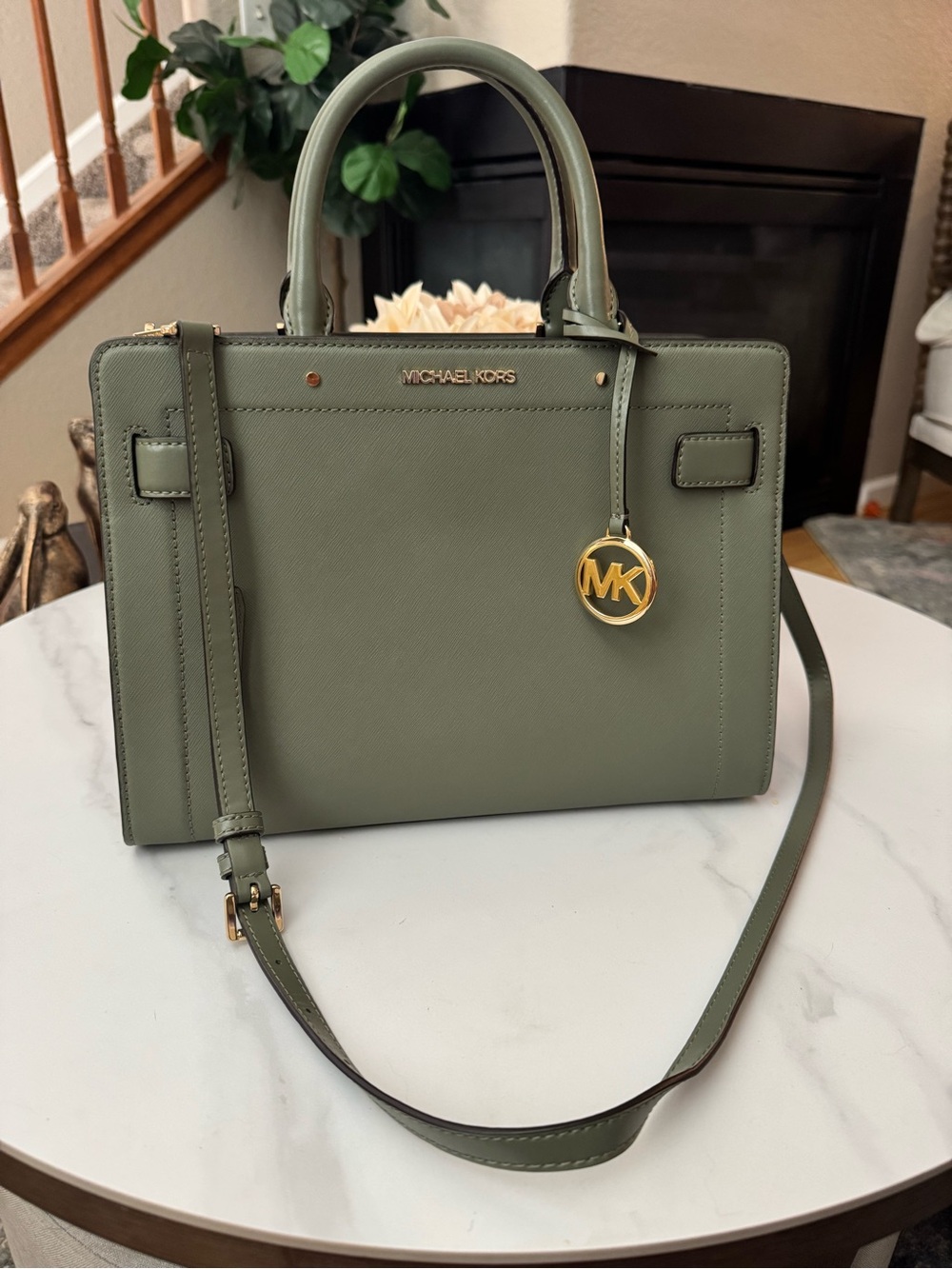 Michael Kors Rayne Olive Leather Satchel Handbag